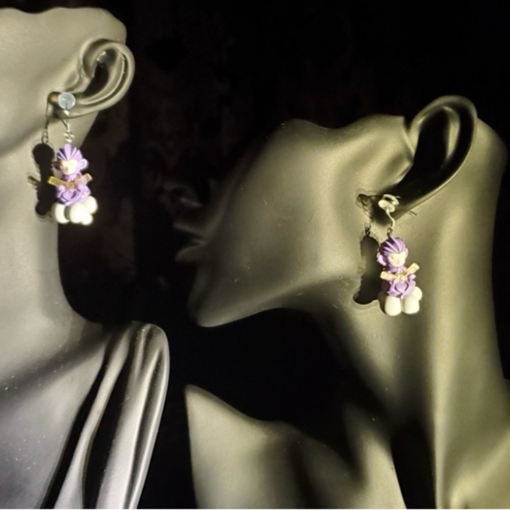 Monkey Purple and White Cloud Earrings